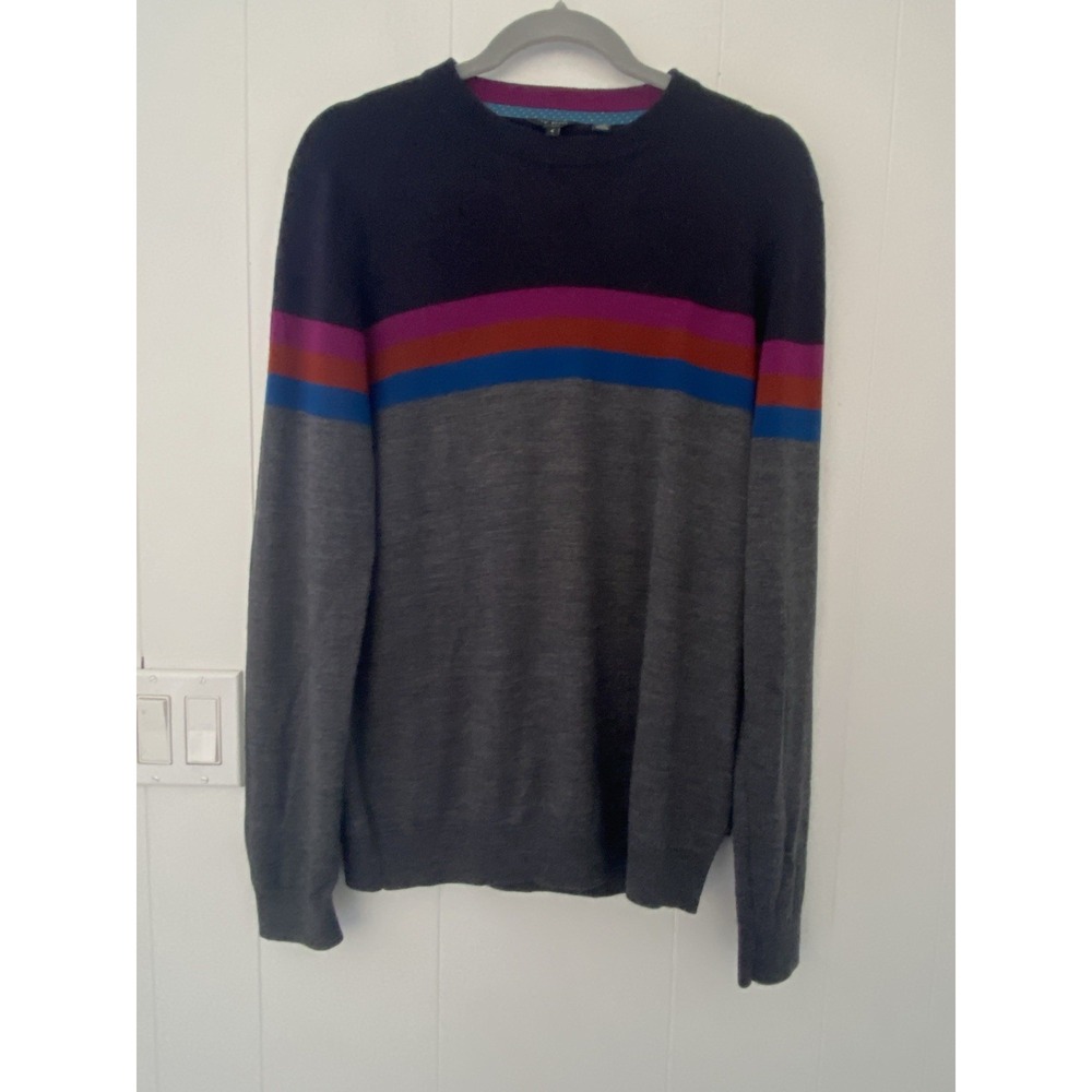 Ted Baker London Mens Sweater Size 4 (Large) Gray Colorblock Wool Blend Sweater